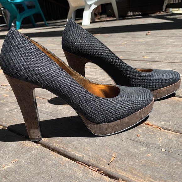 Nine West Black Cork Heels 10M - Picture 4 of 8